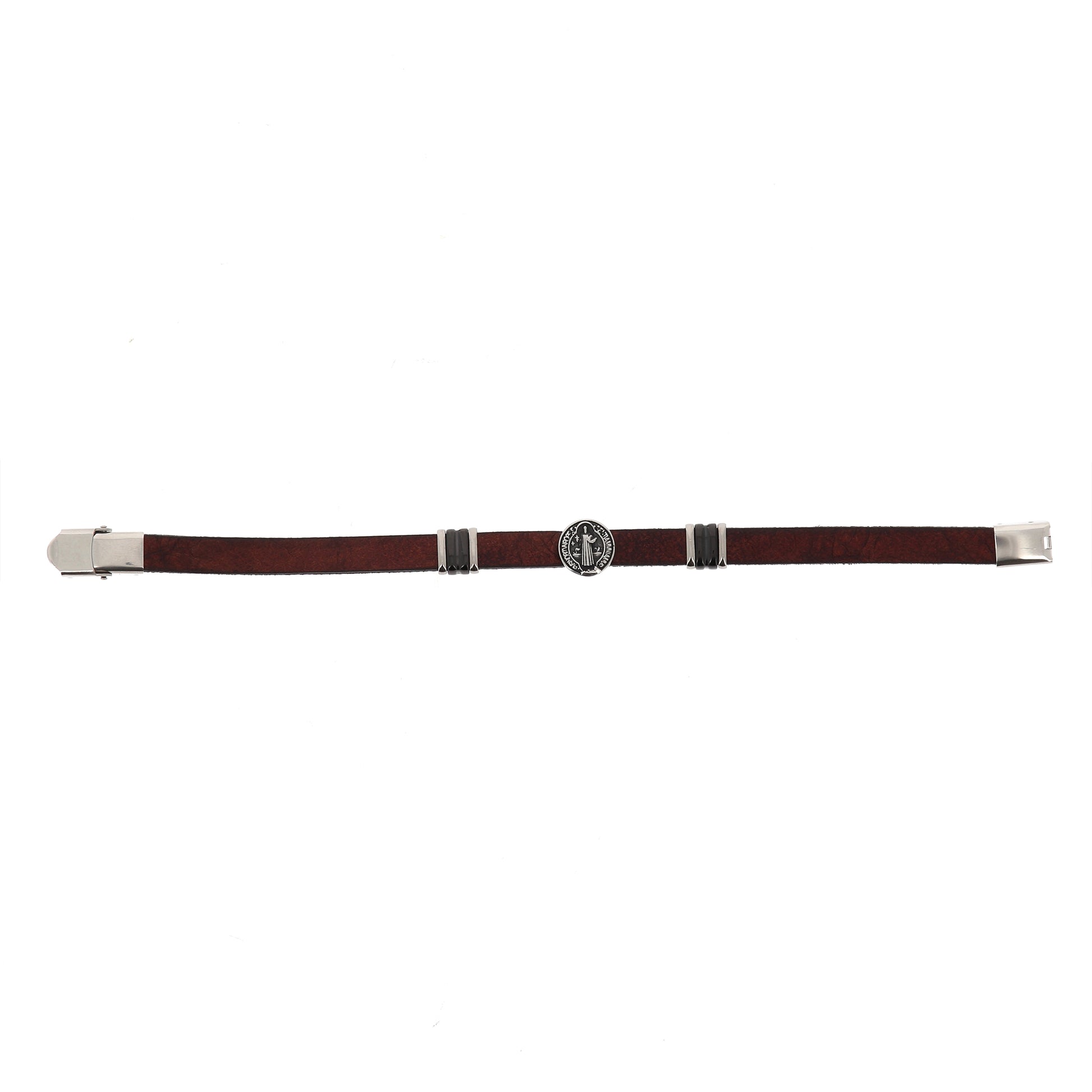 Bracciale uomo in pelle marrone e acciaio San Benedetto