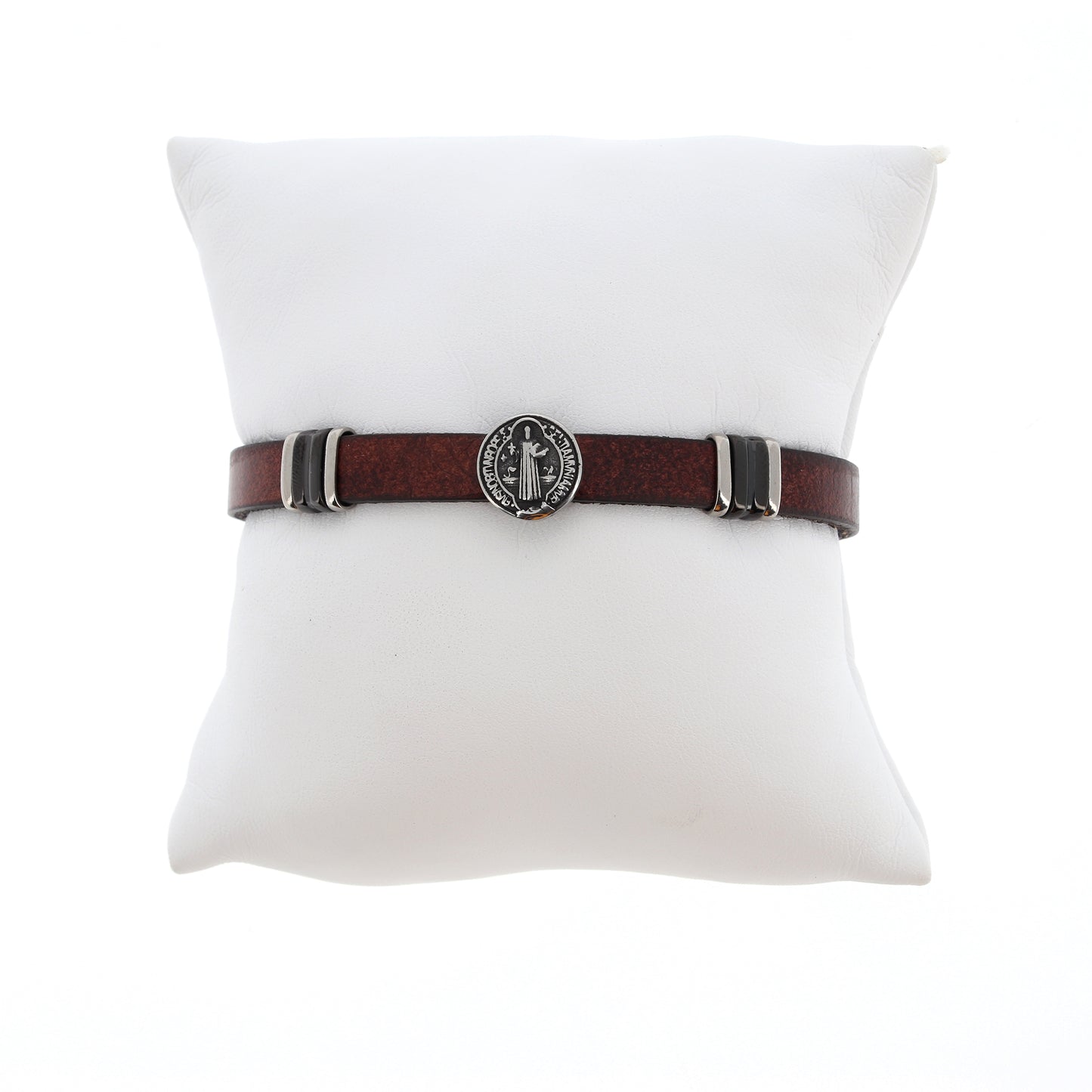 Bracciale uomo in pelle marrone e acciaio San Benedetto