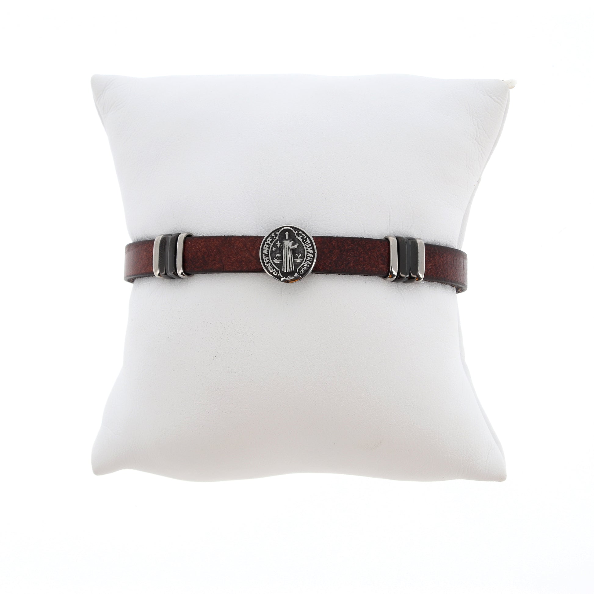 Bracciale uomo in pelle marrone e acciaio San Benedetto