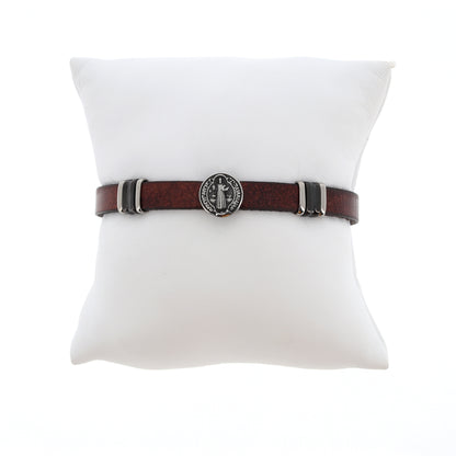 Bracciale uomo in pelle marrone e acciaio San Benedetto