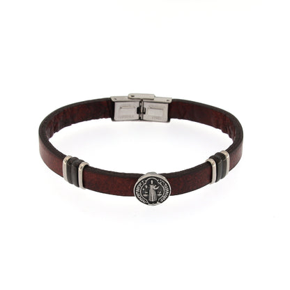 Bracciale uomo in pelle marrone e acciaio San Benedetto