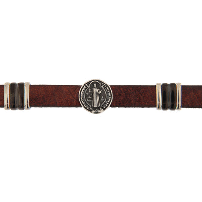 Bracciale uomo in pelle marrone e acciaio San Benedetto