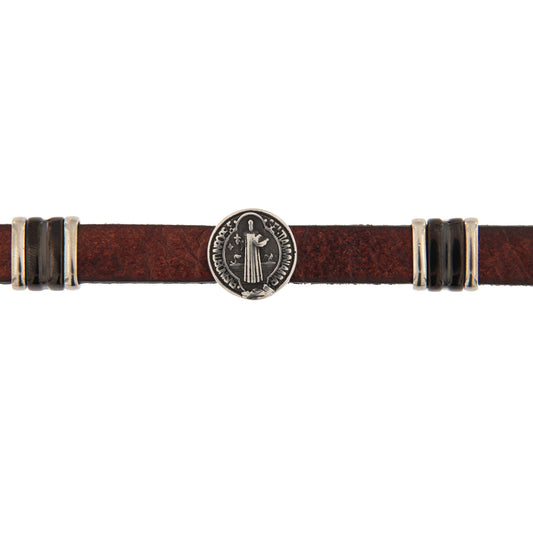 Bracciale uomo in pelle marrone e acciaio San Benedetto