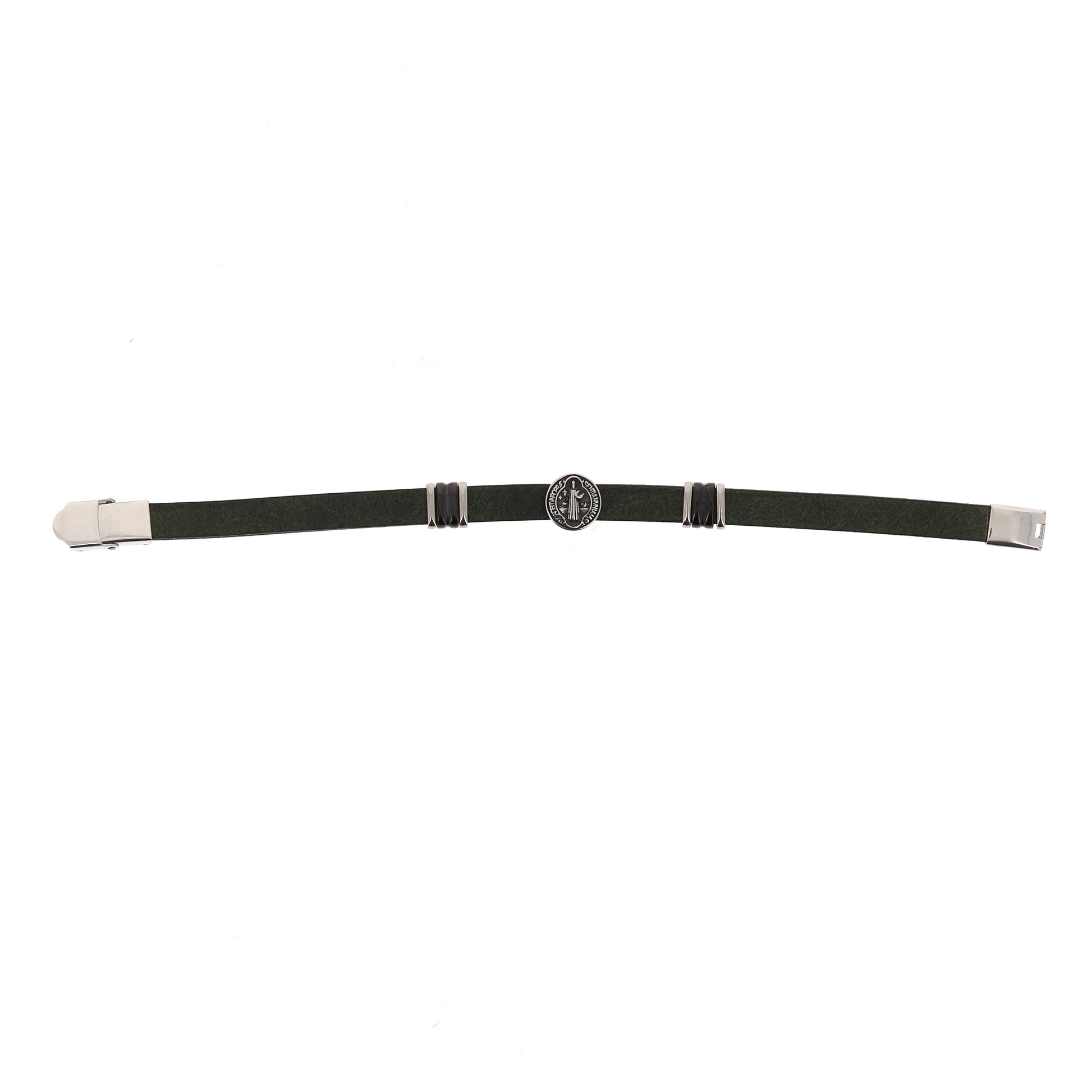 Bracciale uomo in pelle verde e acciaio