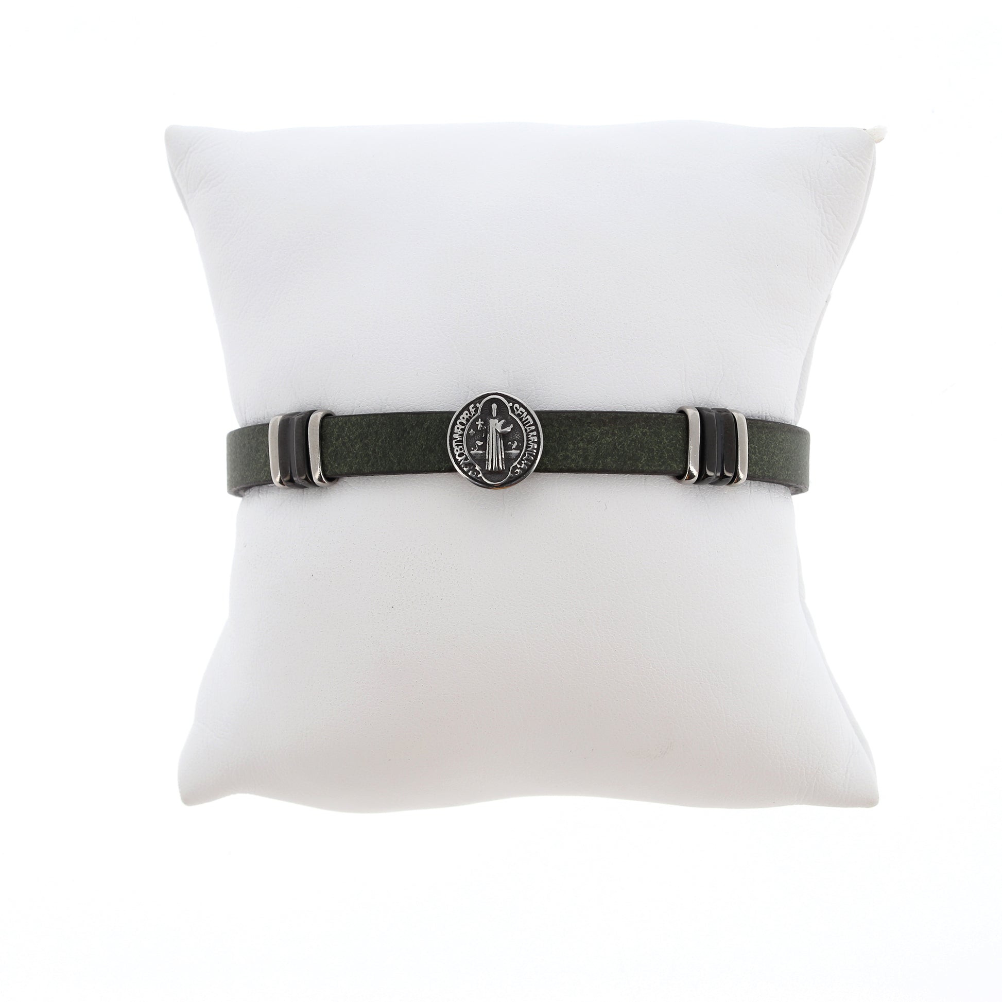 Bracciale uomo in pelle verde e acciaio