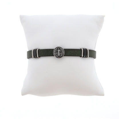 Bracciale uomo in pelle verde e acciaio