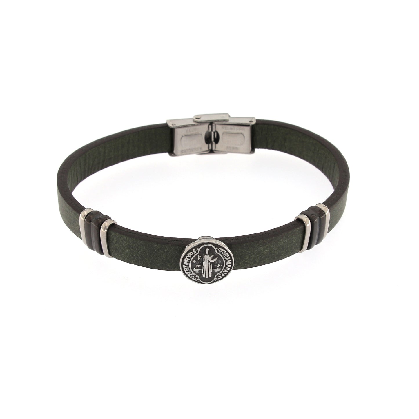 Bracciale uomo in pelle verde e acciaio
