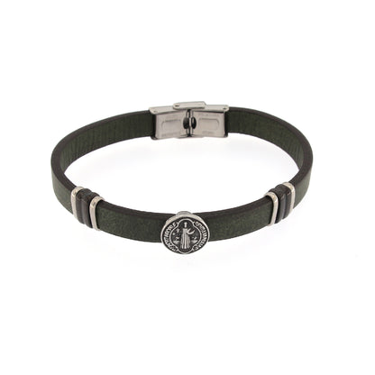 Bracciale uomo in pelle verde e acciaio