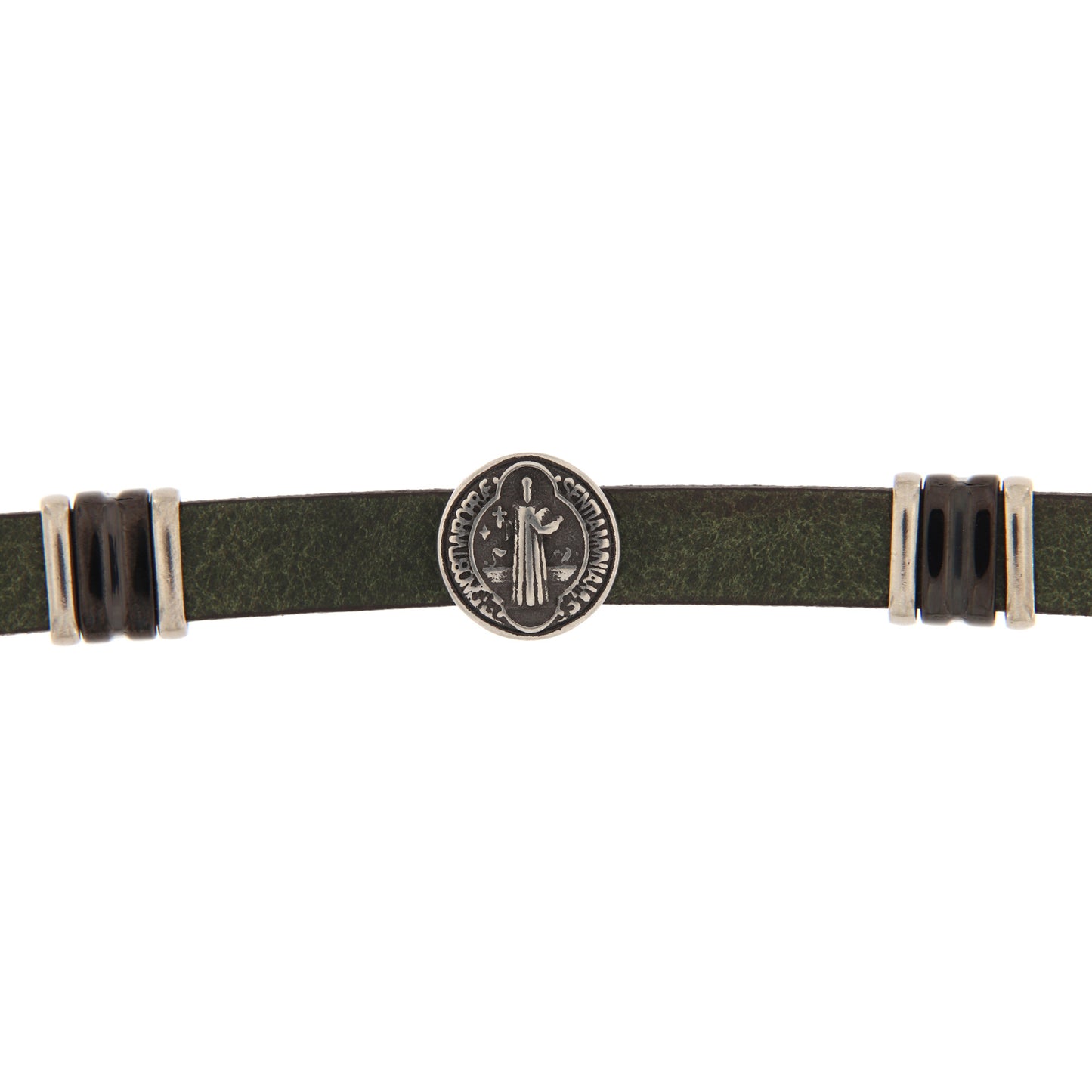 Bracciale uomo in pelle verde e acciaio