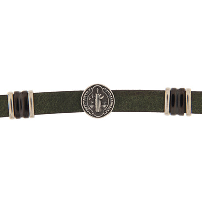 Bracciale uomo in pelle verde e acciaio