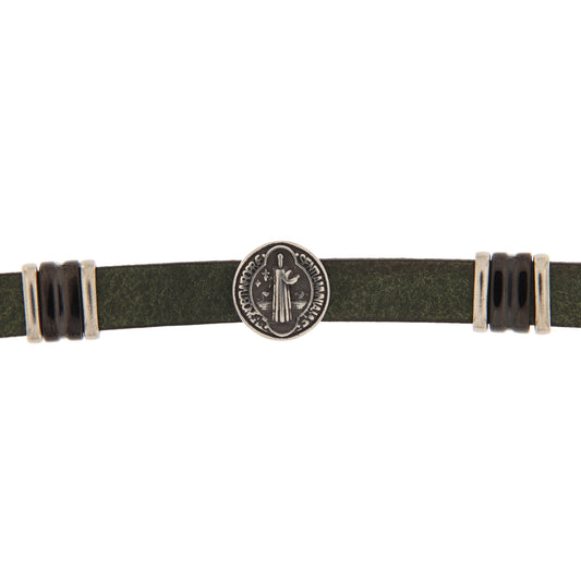 Bracciale uomo in pelle verde e acciaio