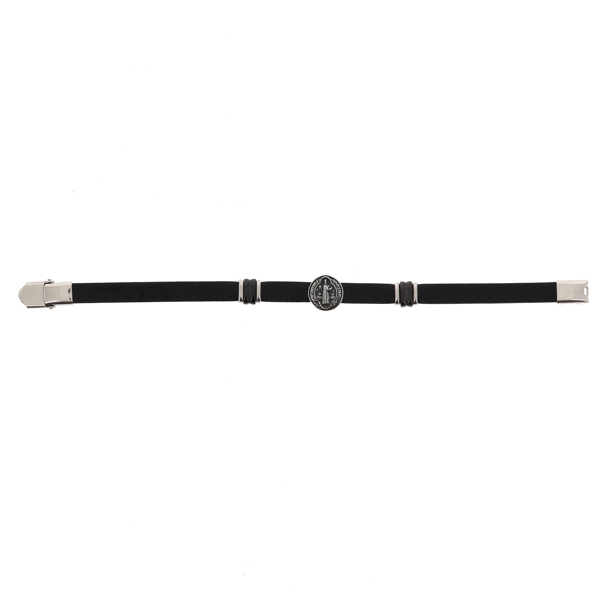 Bracciale uomo in pelle nera e acciaio