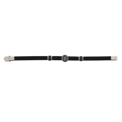 Bracciale uomo in pelle nera e acciaio