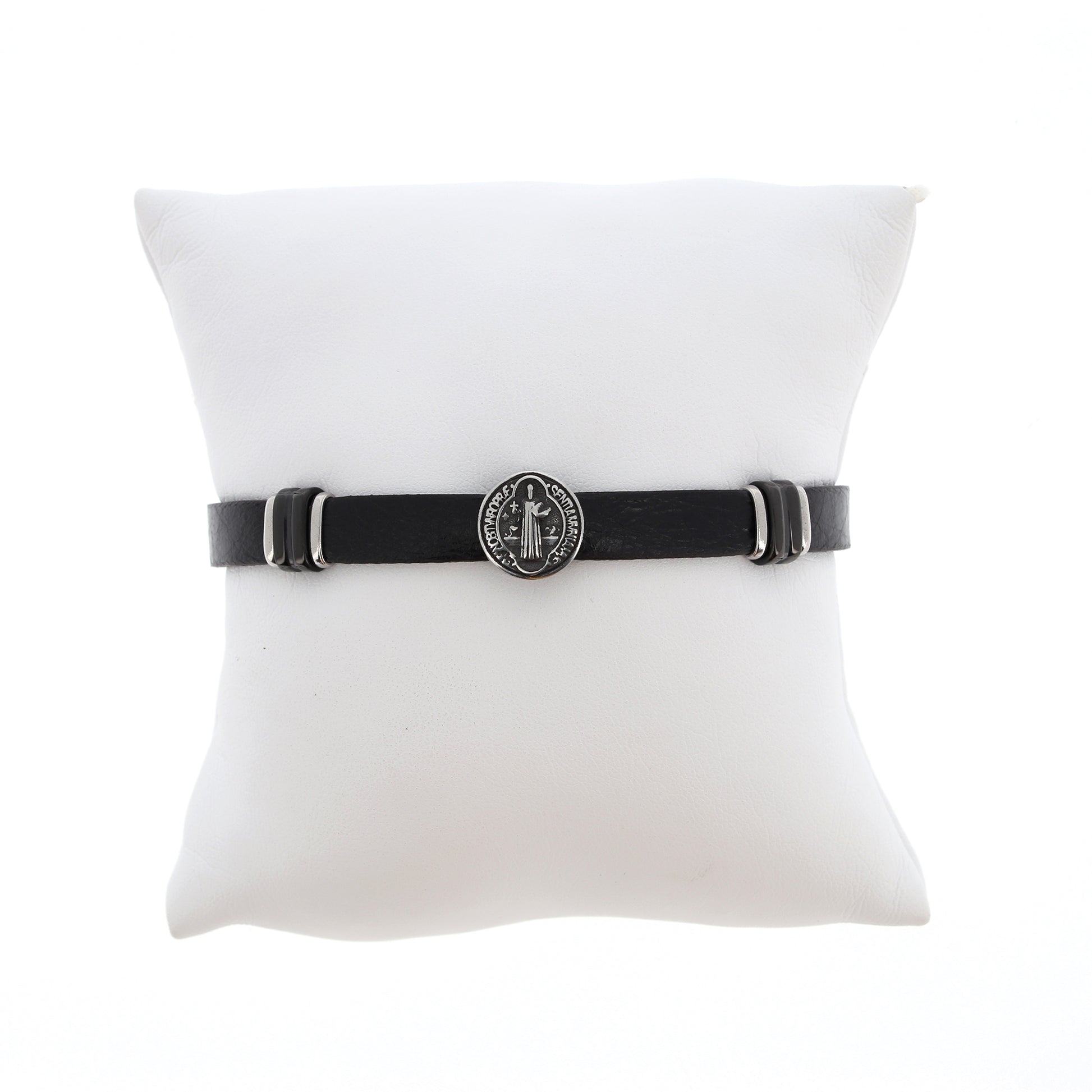 Bracciale uomo in pelle nera e acciaio