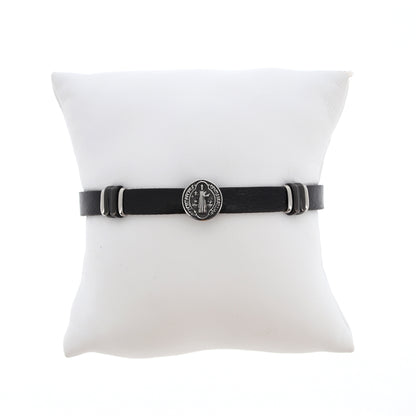 Bracciale uomo in pelle nera e acciaio