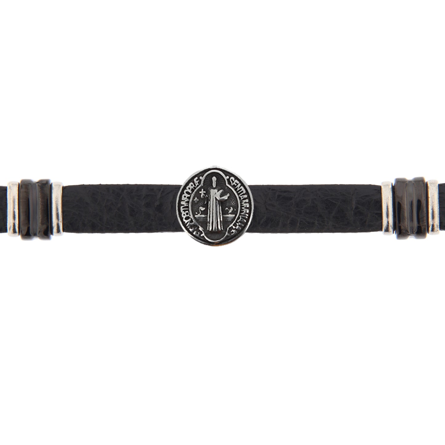 Bracciale uomo in pelle nera e acciaio