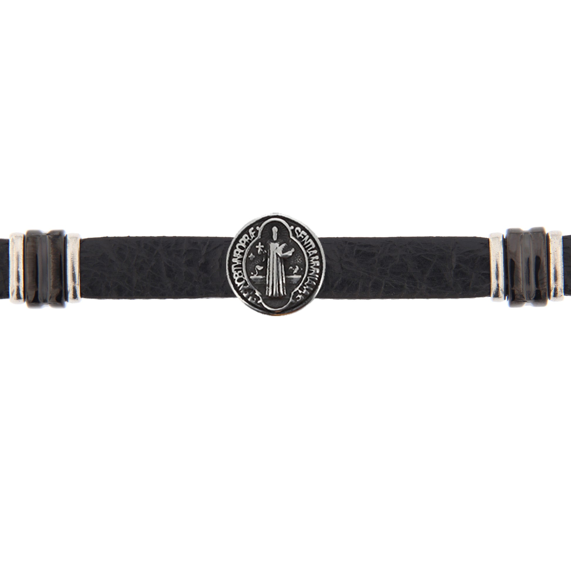 Bracciale uomo in pelle nera e acciaio