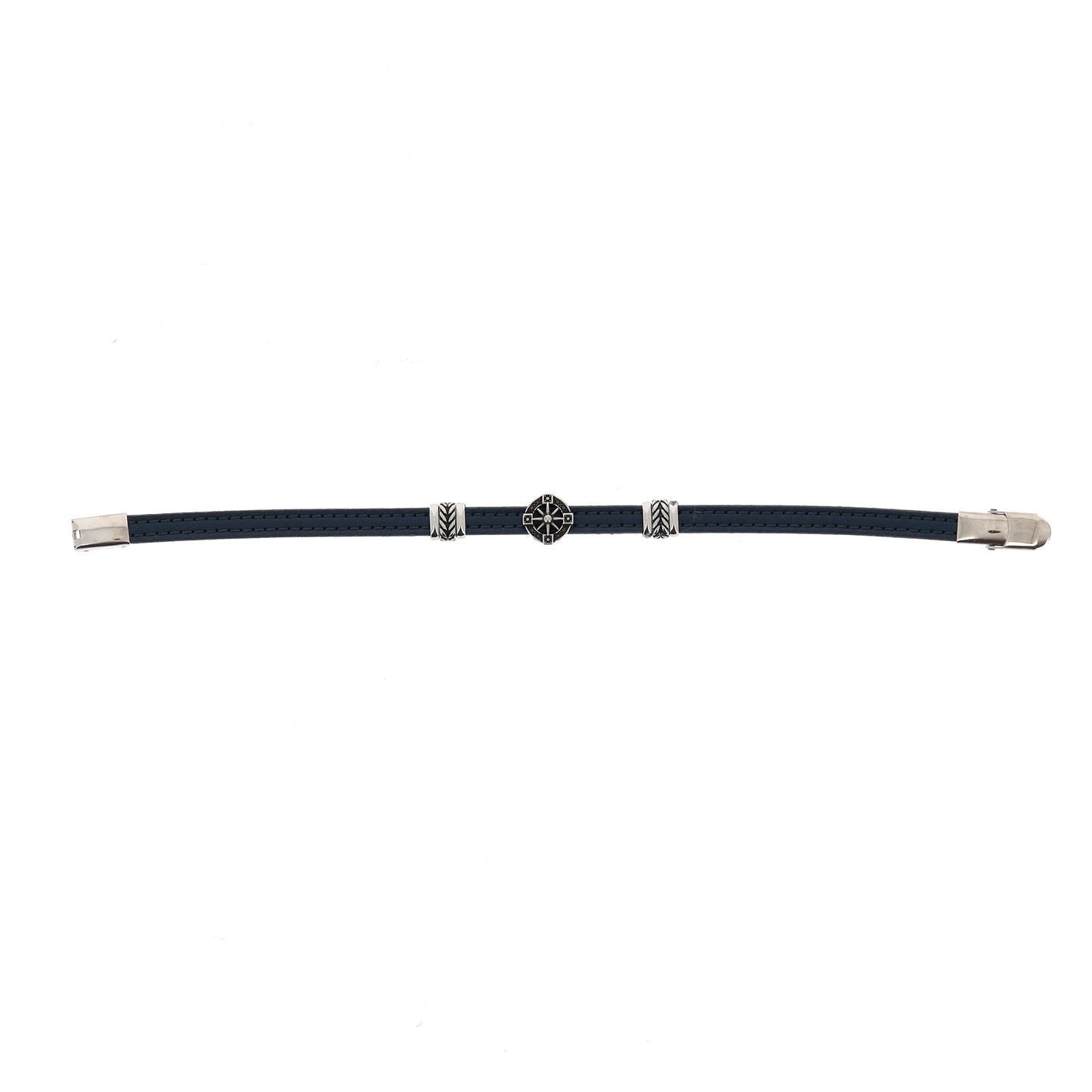Bracciale uomo in pelle con inserto acciaio Rosa dei Venti