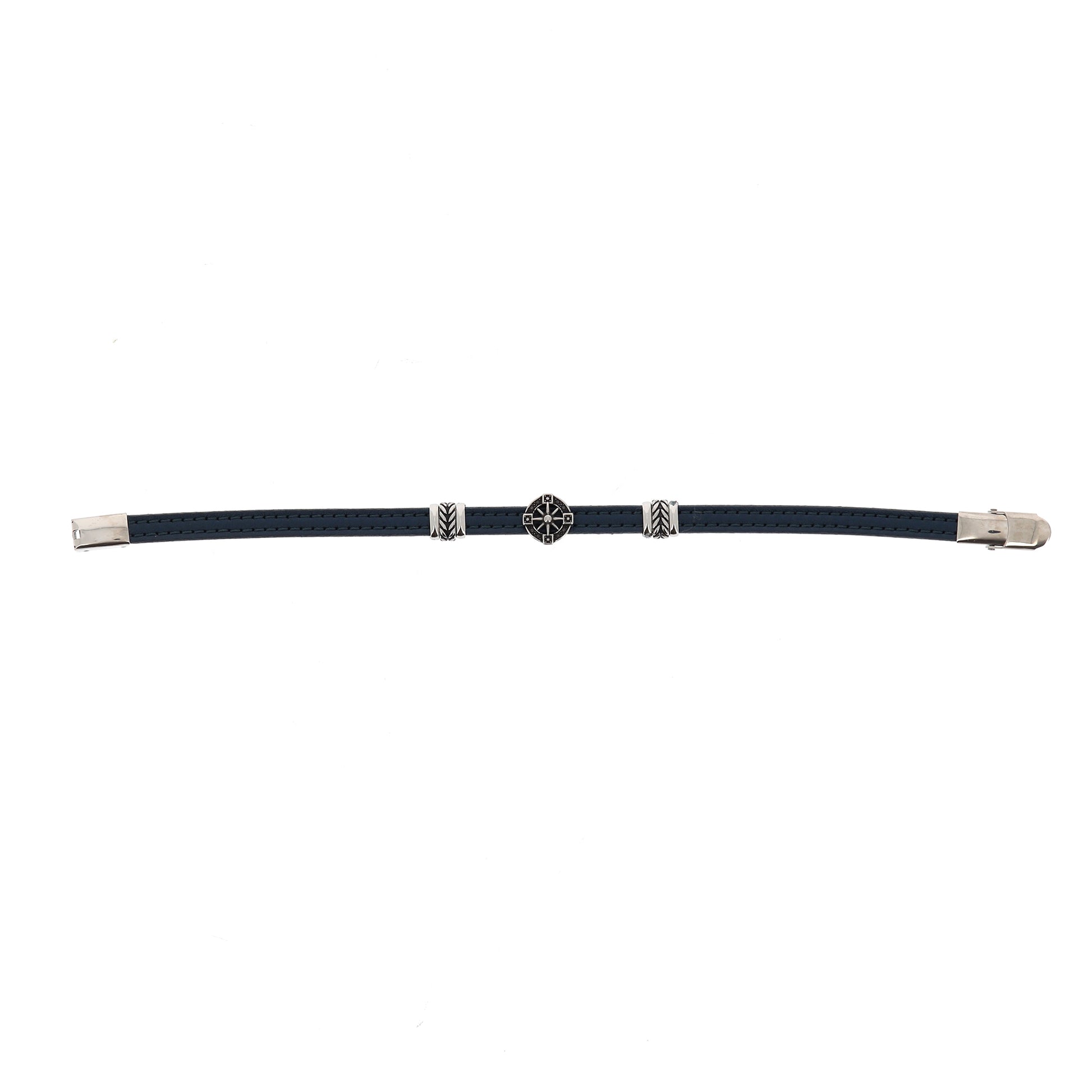 Bracciale uomo in pelle con inserto acciaio Rosa dei Venti