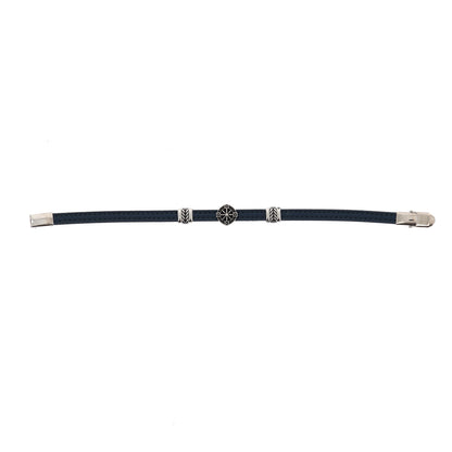 Bracciale uomo in pelle con inserto acciaio Rosa dei Venti