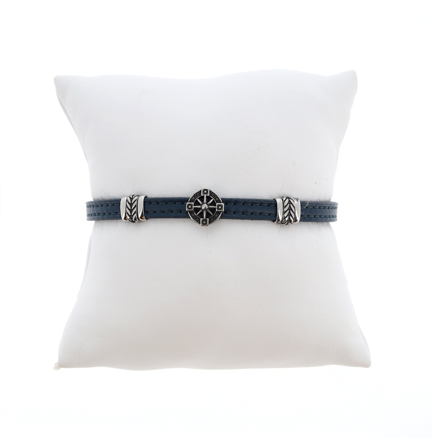 Bracciale uomo in pelle con inserto acciaio Rosa dei Venti