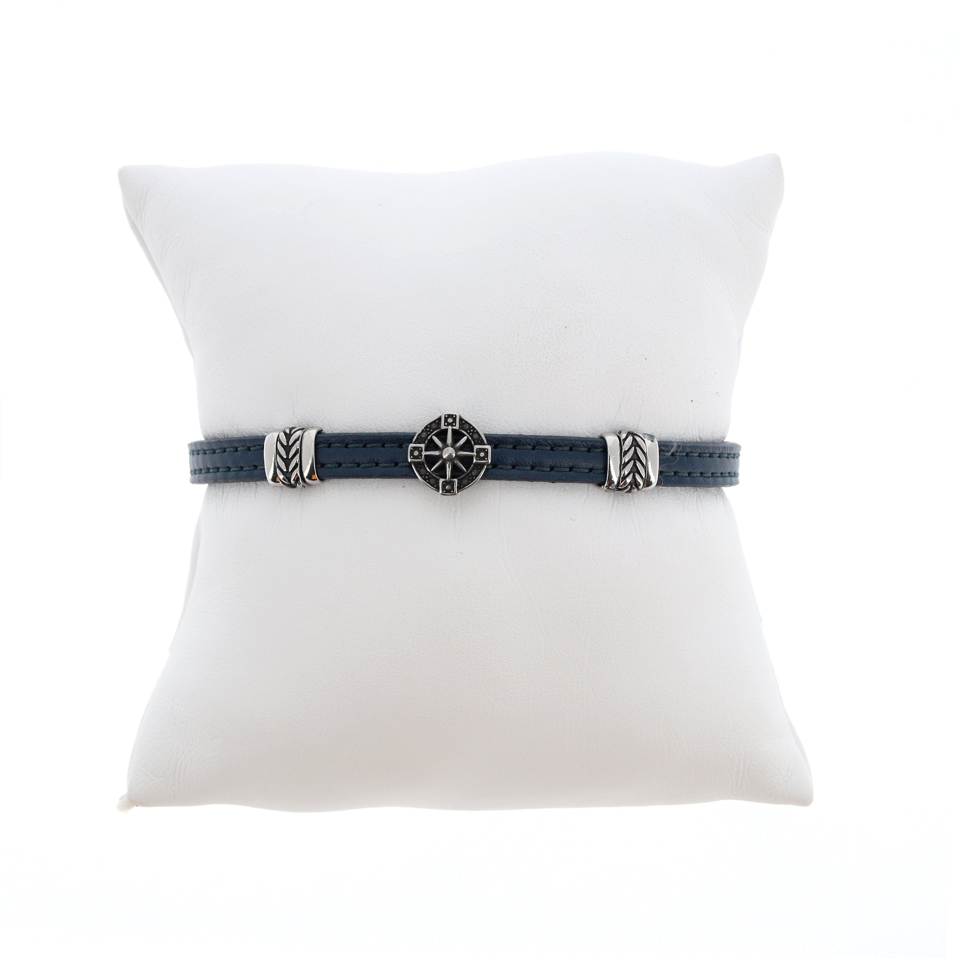 Bracciale uomo in pelle con inserto acciaio Rosa dei Venti