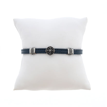 Bracciale uomo in pelle con inserto acciaio Rosa dei Venti