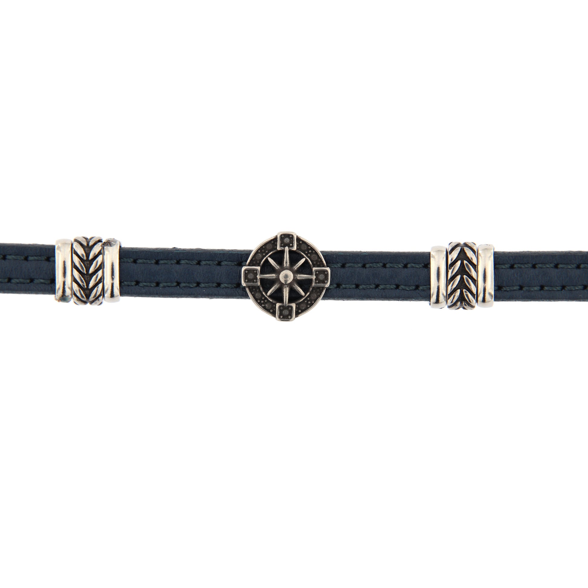 Bracciale uomo in pelle con inserto acciaio Rosa dei Venti
