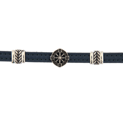 Bracciale uomo in pelle con inserto acciaio Rosa dei Venti