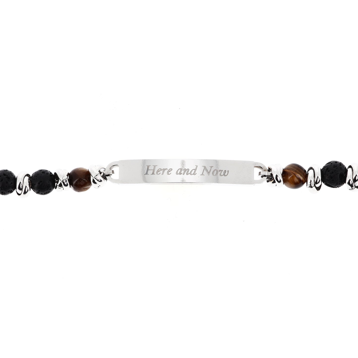 Bracciale uomo in acciaio e pietre con placca centrale