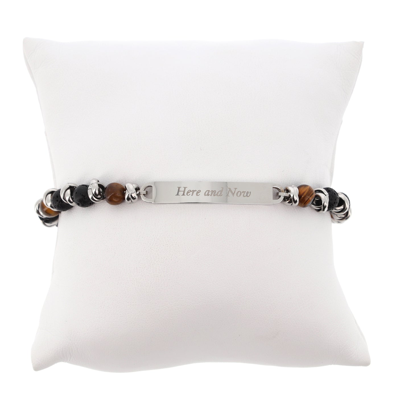 Bracciale uomo in acciaio e pietre con placca centrale