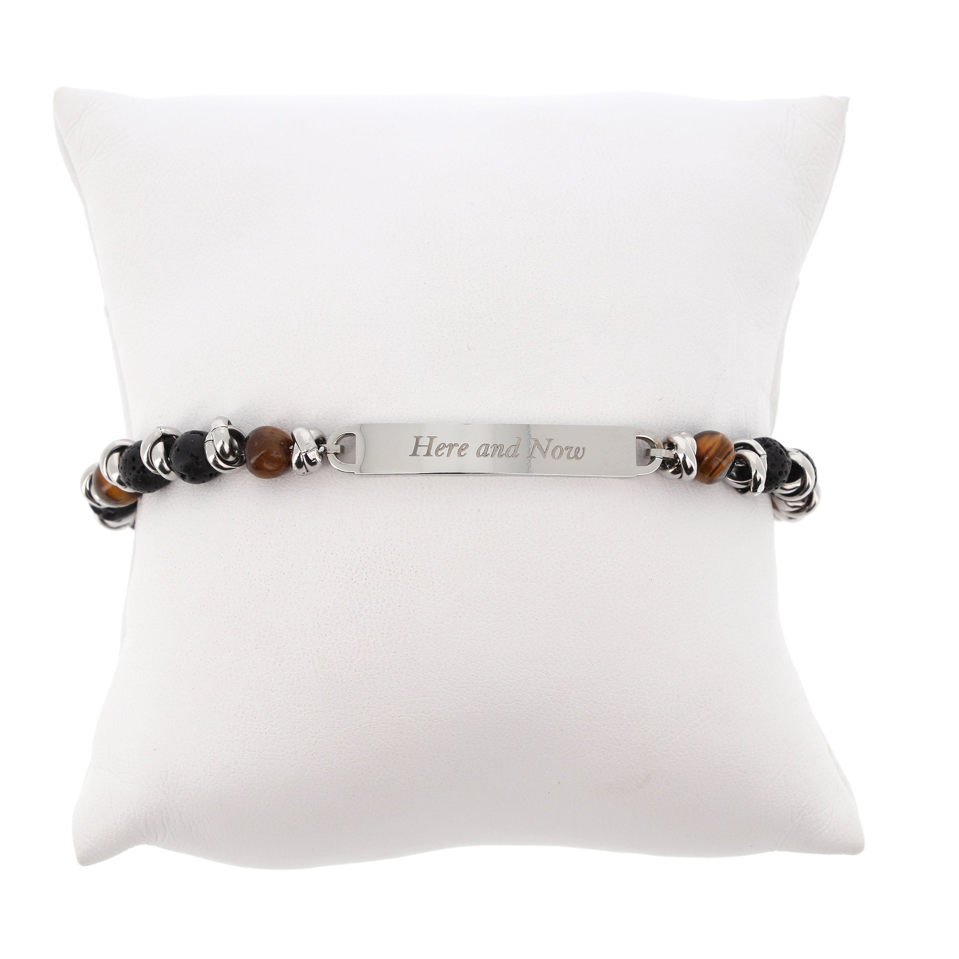 Bracciale uomo in acciaio e pietre con placca centrale