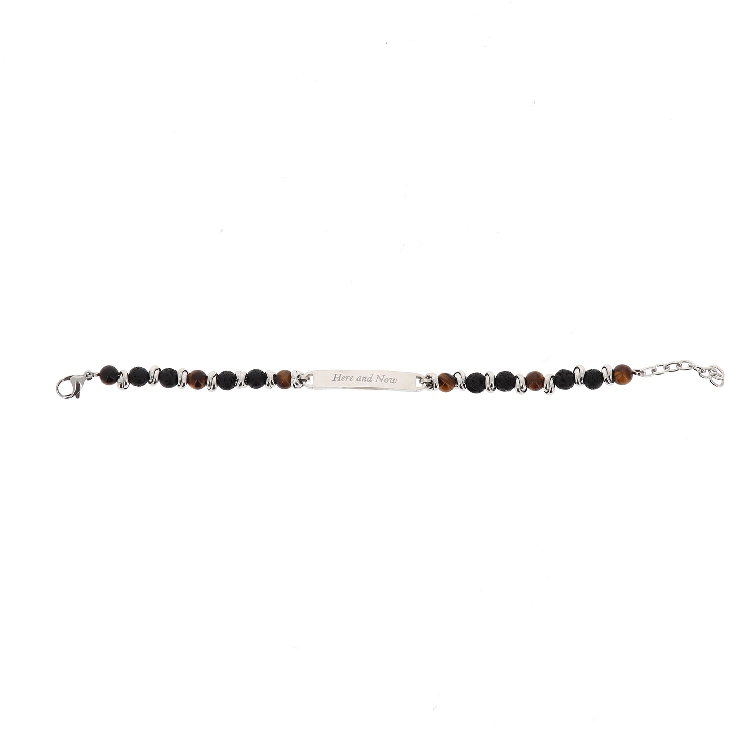 Bracciale uomo in acciaio e pietre con placca centrale