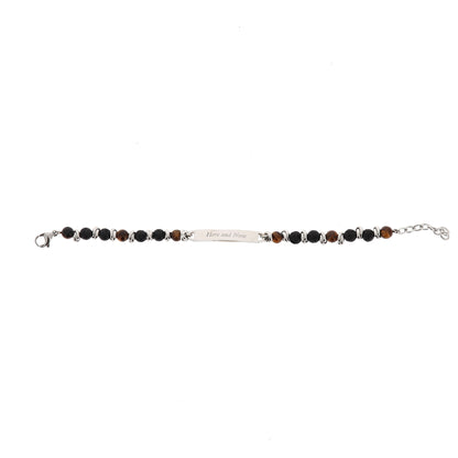 Bracciale uomo in acciaio e pietre con placca centrale