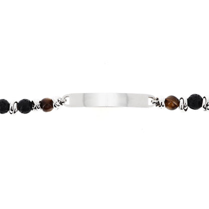 Bracciale uomo in acciaio e pietre con placca centrale