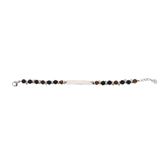 Bracciale uomo in acciaio e pietre con placca centrale