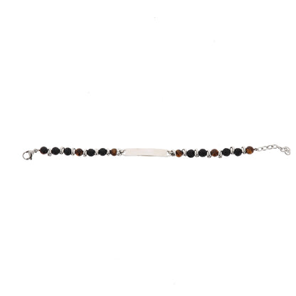Bracciale uomo in acciaio e pietre con placca centrale