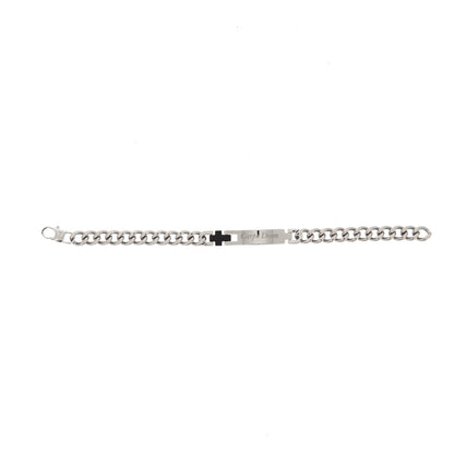 Bracciale uomo in acciaio con placca centrale e incisione "Carpe Diem"
