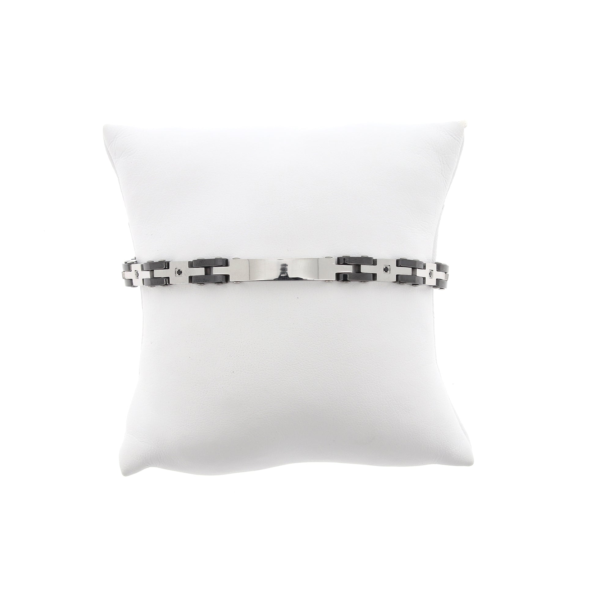 Bracciale uomo in acciaio bicolore e strass neri