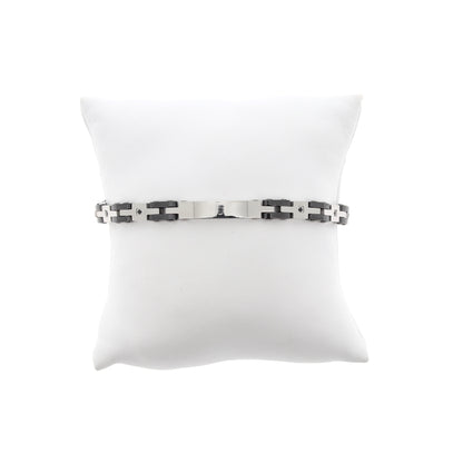 Bracciale uomo in acciaio bicolore e strass neri