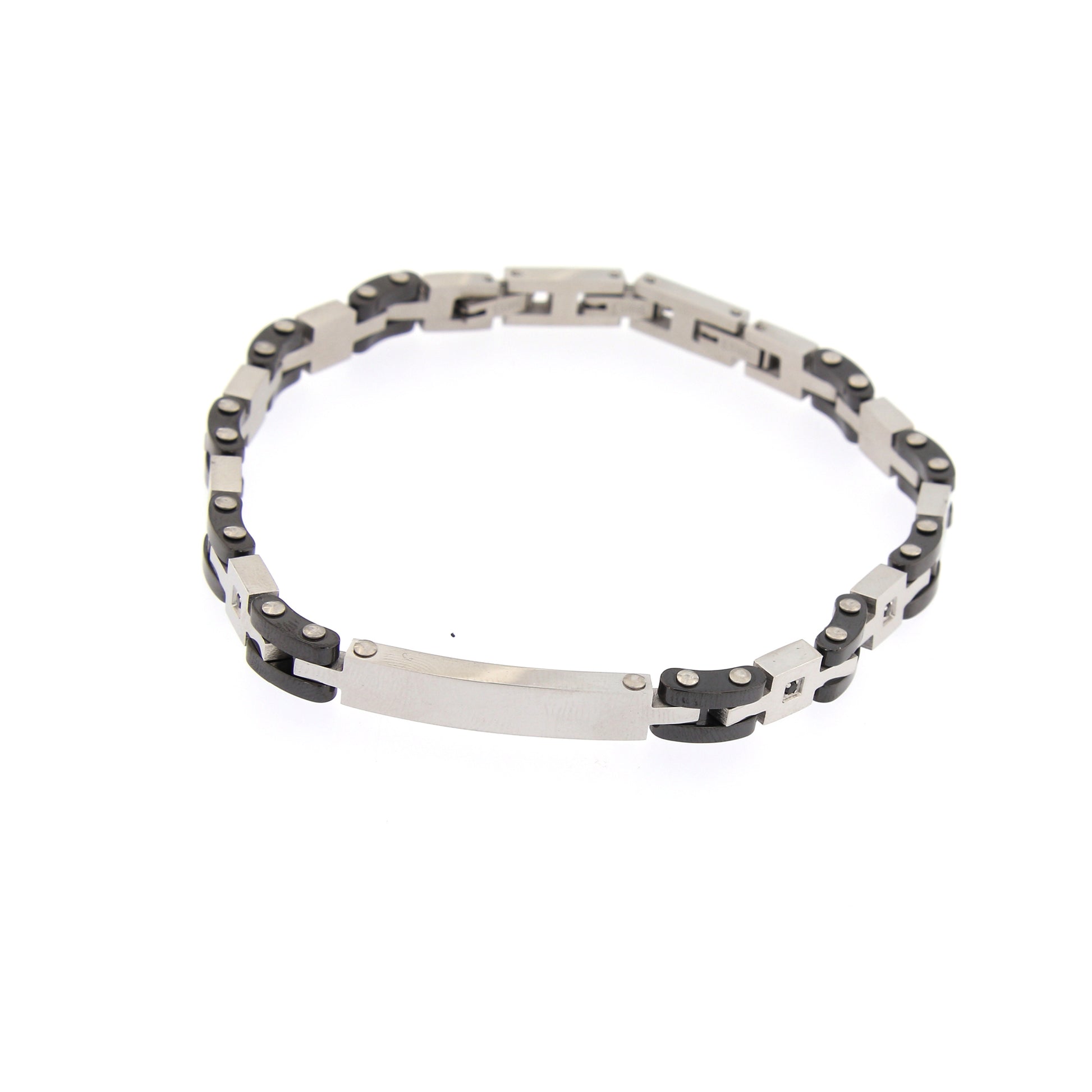 Bracciale uomo in acciaio bicolore e strass neri