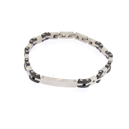 Bracciale uomo in acciaio bicolore e strass neri