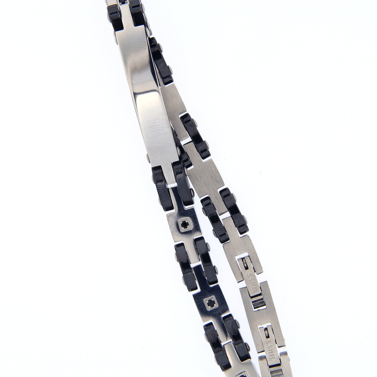 Bracciale uomo in acciaio bicolore e strass neri