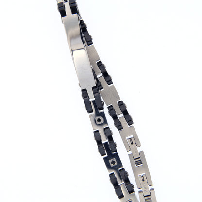 Bracciale uomo in acciaio bicolore e strass neri