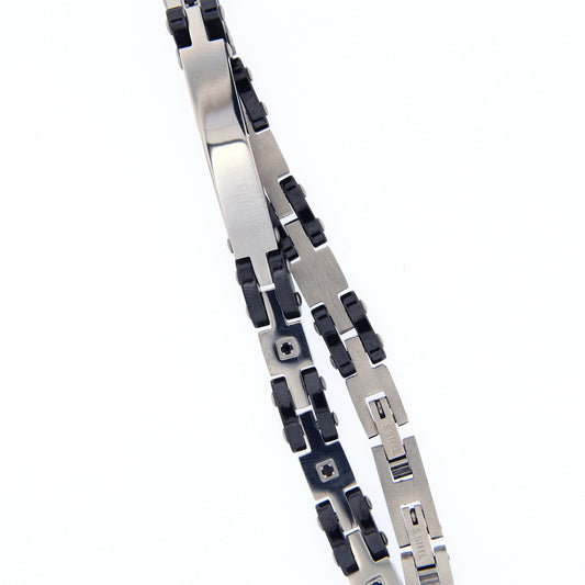 Bracciale uomo in acciaio bicolore e strass neri