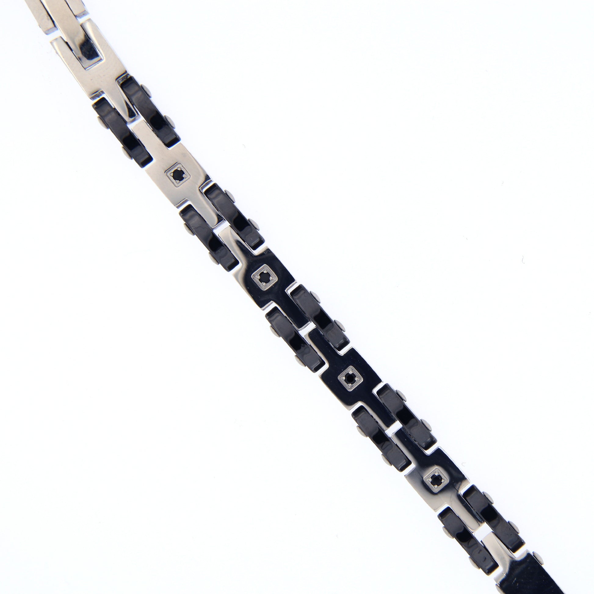 Bracciale uomo in acciaio bicolore e strass neri