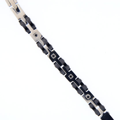 Bracciale uomo in acciaio bicolore e strass neri