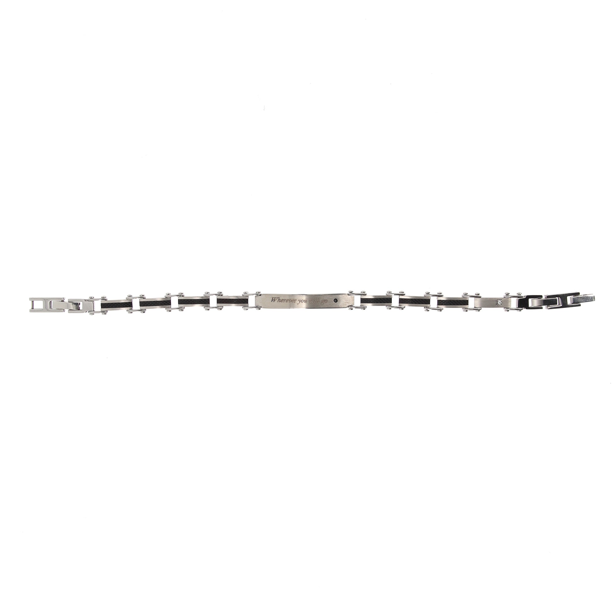 Bracciale uomo in acciaio bicolor, placca centrale e incisione "Wherever you will go"