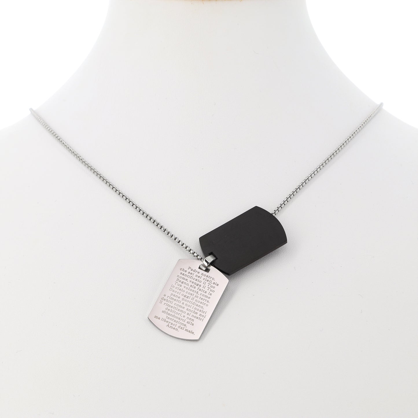 Collana da uomo con doppia placca in acciaio e incisione