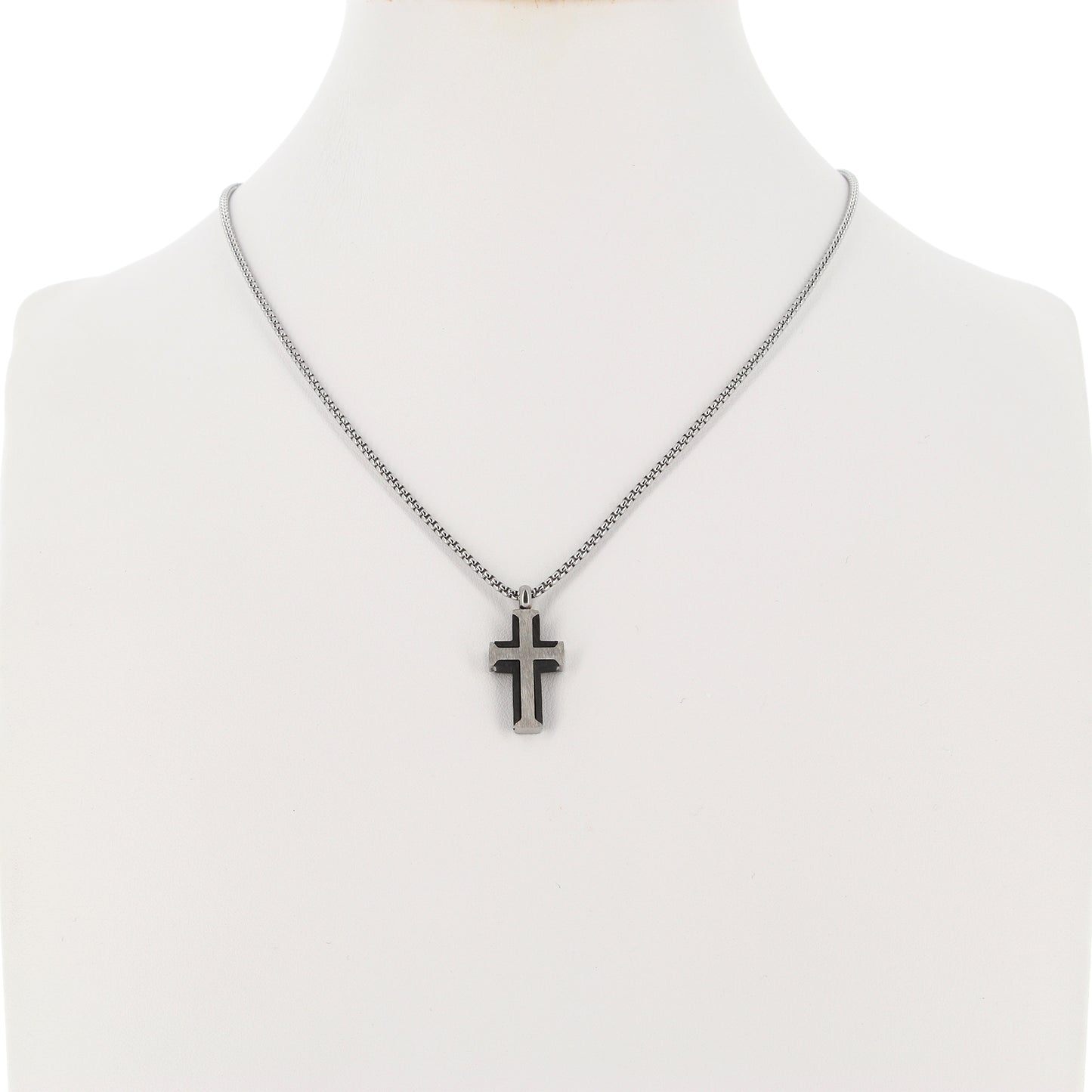 Collana da uomo con croce pendente in acciaio bicolore